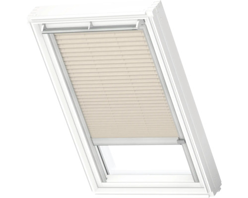 VELUX Dachfenster Plissee blickdicht hellbeige mit grauem Alu-Rahmen solarbetrieben FSL C02 1259K Dachfenster mit Plissee zur Lichtregulierung