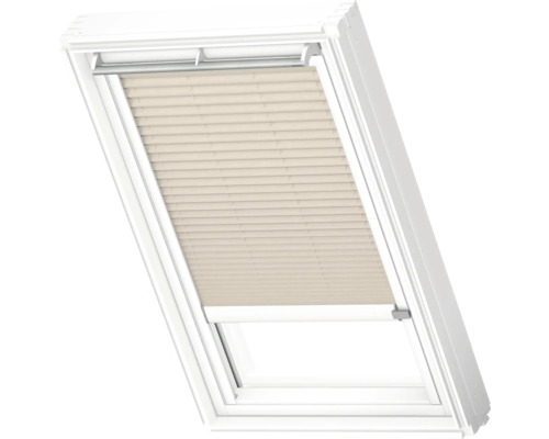 VELUX Dachfenster Plissee blickdicht hellbeige mit weißem Alu-Rahmen solarbetrieben FSL C02 1259KWL Dachfenster mit Plissee-Rollo zur Verdunkelung