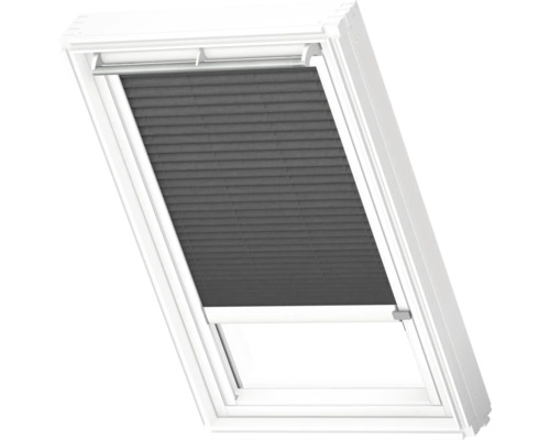 VELUX Dachfenster Plissee blickdicht graphitgrau mit weißem Alu-Rahmen solarbetrieben FSL C02 1274KWL Dachfenster mit Verdunkelungsplissee