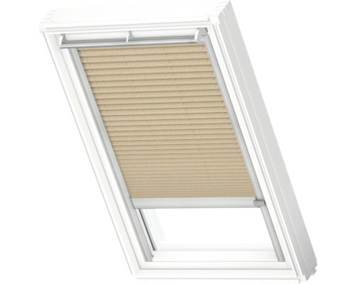 Store plissé de fenêtre de toit VELUX opaque beige sable avec cadre alu gris à entraînement solaire FSL FK08 1277K Fenêtre de toit avec store plissé