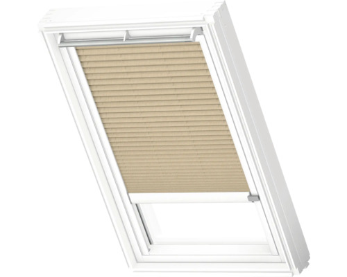 Store plissé de fenêtre de toit VELUX opaque beige sable avec cadre alu blanc à entraînement solaire FSL FK04 1277KWL Fenêtre de toit avec store plissé