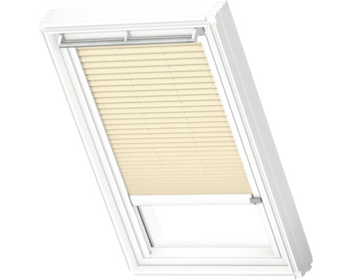 VELUX Dachfenster Plissee blickdicht cremebeige mit weißem Alu-Rahmen solarbetrieben FSL C02 1278KWL Dachfenster mit Plissee zur Lichtregulierung