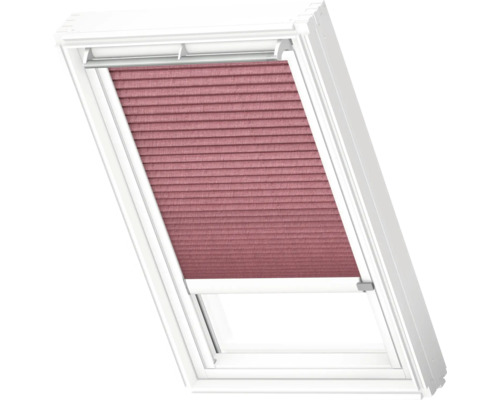 VELUX Dachfenster Plissee blickdicht weinrot mit weißem Alu-Rahmen solarbetrieben FSL C02 1279KWL Dachfenster mit Plissee zur Verdunkelung