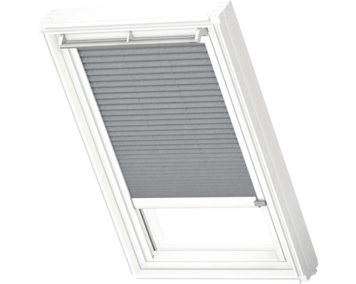 VELUX Dachfenster Plissee blickdicht grau mit weißem Alu-Rahmen solarbetrieben FSL C02 1282KWL Dachfenster mit Plissee-Rollo