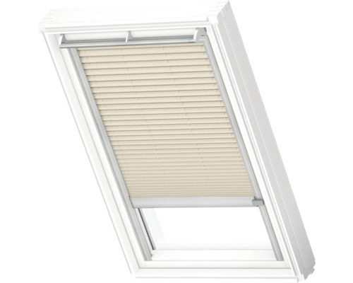 VELUX Dachfenster Plissee blickdicht champagner mit grauem Alu-Rahmen solarbetrieben FSL C02 1283K Dachfenster mit Plissee