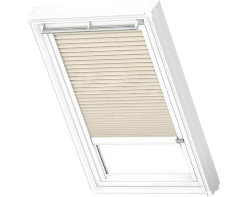 VELUX Dachfenster Plissee blickdicht champagner mit weißem Alu-Rahmen solarbetrieben FSL C04 1283KWL Dachfenster mit Plissee zur Lichtregulierung