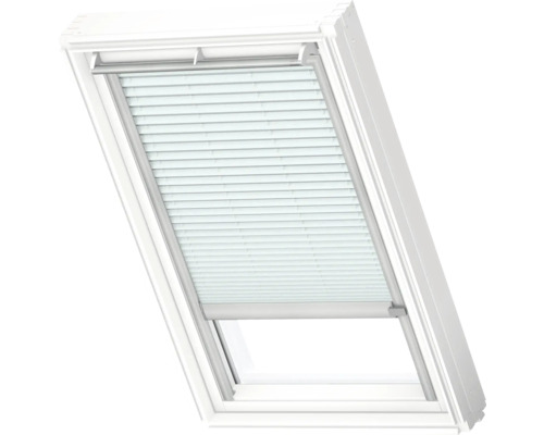 VELUX Dachfenster Plissee blickdicht himmelblau mit grauem Alu-Rahmen solarbetrieben FSL C02 1285K Dachfenster mit Plissee-Rollo zur Verdunkelung