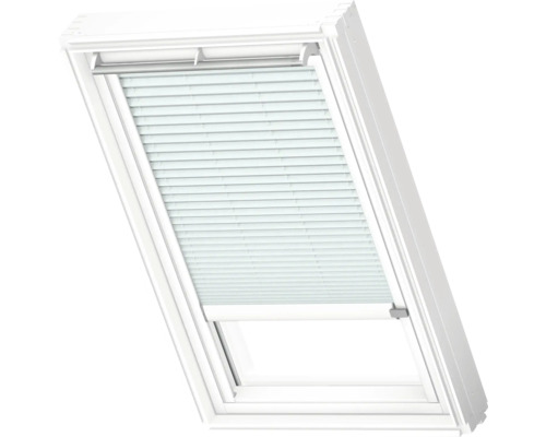 VELUX Dachfenster Plissee blickdicht himmelblau mit weißem Alu-Rahmen solarbetrieben FSL C02 1285KWL Plissee für Dachfenster zur Lichtregulierung