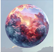 Illustration einer Kugel mit Wolken und Sonnenschein