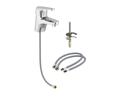 Waschtischarmatur mit Anschlussschläuchen und Befestigungsmaterial