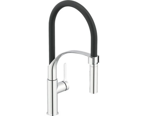KEO Küchenarmatur flexibel PANI CoolStart und Schnellmontage von Unten "Quickfix" chrom Küchenarmatur mit herausziehbarer Geschirrbrause und hohem Auslauf