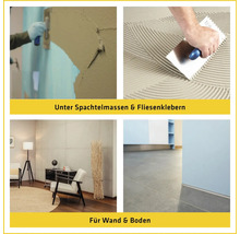 Anwendung von Spachtelmasse und Fliesenkleber für Wand und Boden