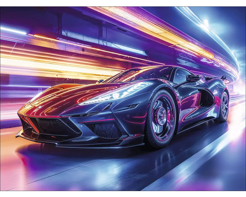 Voiture de sport dans un tunnel avec effets de lumière