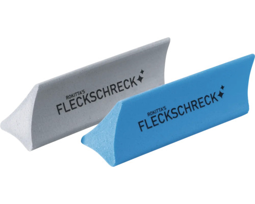 Gomme de nettoyage Effaceur de calcaire et de rouille FLECKSCHRECK Die Höhle der Löwen Deux éponges de nettoyage avec l''inscription Rokittas Fleckschreck
