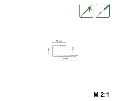 Section transversale du profilé avec dimensions pour montage avec colle ou vis