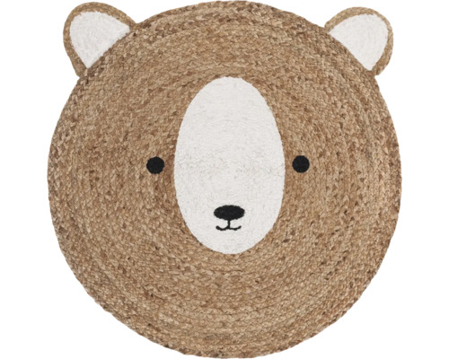 Kinderteppich Elva Bär natur Ø 80 cm Runder Teppich mit Bärengesicht aus Jute
