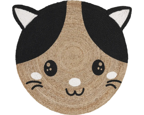 Kinderteppich Elva Katze natur Ø 80 cm Runder Teppich mit Katzengesicht Motiv