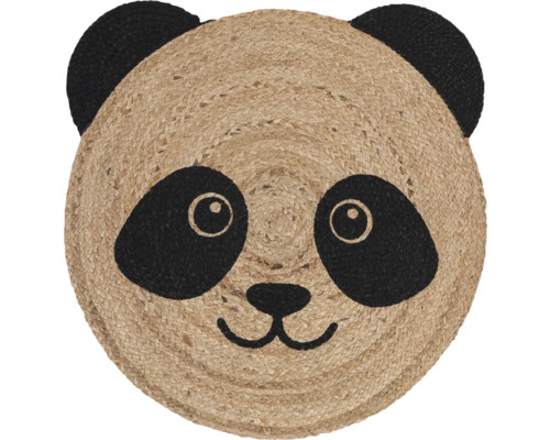 Kinderteppich Elva Panda natur Ø 80 cm Runder Teppich mit Panda Gesicht aus Naturfasern