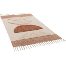 Tapis à franges avec motif abstrait en demi-cercle