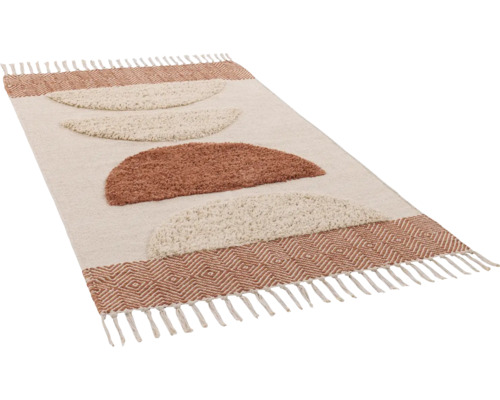 Tapis à franges avec motif abstrait en demi-cercle