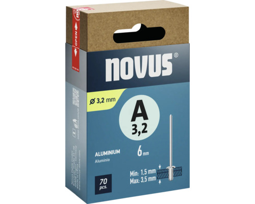 Novus Blindnieten, 3,2 mm Durchmesser, Aluminium, Packung mit 70 Stück