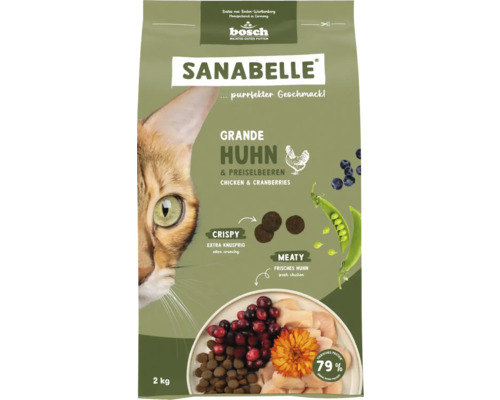 Croquettes pour chats Sanabelle Grande au poulet 2 kg Sanabelle Grande Poulet et airelles Nourriture sèche pour chats en paquet de 2 kg