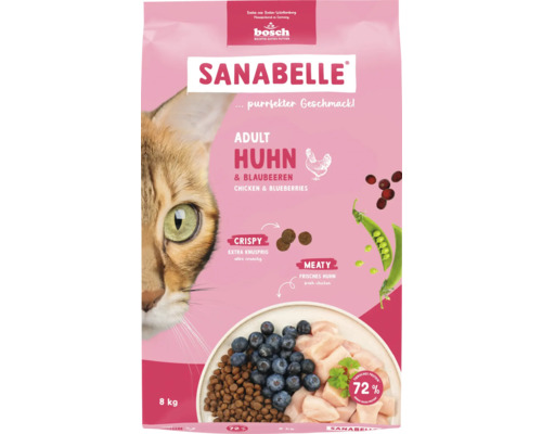 Croquettes pour chats Sanabelle Adult poulet 8 kg Sanabelle Adult Poulet et Myrtilles nourriture pour chat, paquet de 8 kg