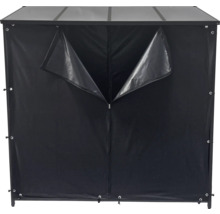 Gartenschrank mit Reißverschluss und geöffneten Türen