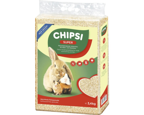 Litière CHIPSI Super en granulés de bois tendre, paquet de 3,4 kilogrammes