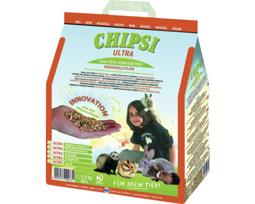 Litière pour rongeurs JRS Chipsi Ultra 10 l Litière pour petits animaux Chipsi Ultra en bois tendre, paquet de 4,3 kilogrammes
