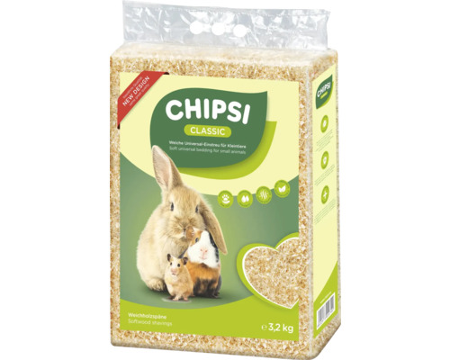 Litière pour animaux domestiques Chipsi, 56 litres Litière Chipsi Classic pour petits animaux, en copeaux de bois tendre, 3,2 kg