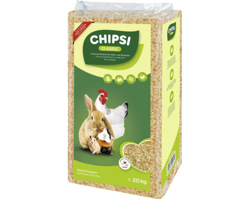 Litière pour animaux domestiques Tierwohl 500 Liter Litière universelle CHIPSI CLASSIC pour petits animaux et animaux de ferme, 20 kg
