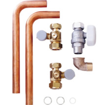 Heizkörperanschlussgarnitur mit Kupferrohren, Ventilen und Fittings