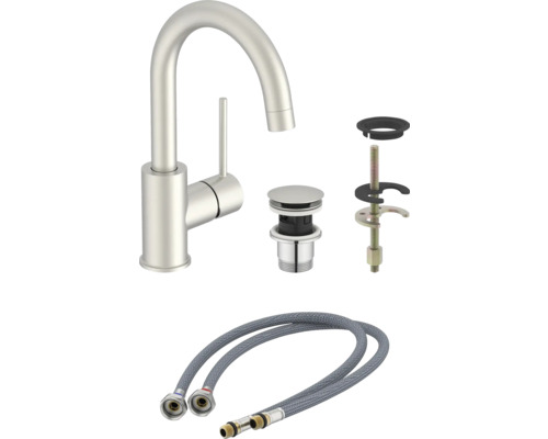 Robinet de lavabo avec garniture de vidage et flexibles de raccordement