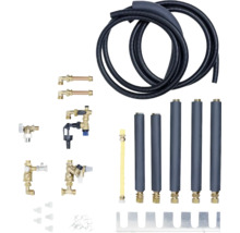Kit de raccordement de radiateur avec divers raccords, valves et tuyaux