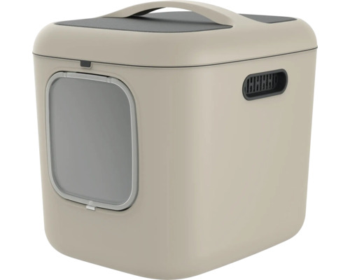 Katzentoilette rotho Biala XL ca. 61 x 49 x 57 cm mit zwei Kohlefiltern, Magnetverschluss und Griff, beige Geschlossene Katzentoilette mit Deckel und Tragegriff