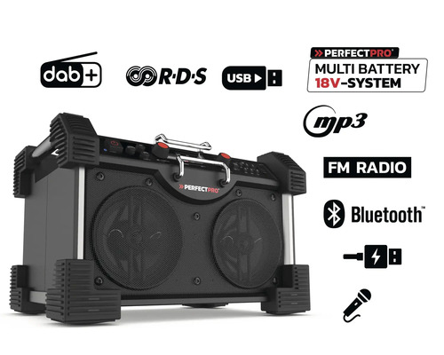 Radio de chantier Perfectpro avec radio numérique, radio FM, port USB et Bluetooth