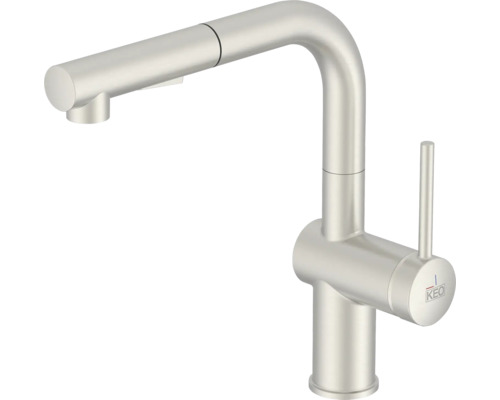 KEO Küchenarmatur mit herausziehbarer Brause BIYO CoolStart AntiFingerprint Schnellmontage von Unten "Quickfix" edelstahl satiniert Küchenarmatur mit ausziehbarer Brause und Hebel