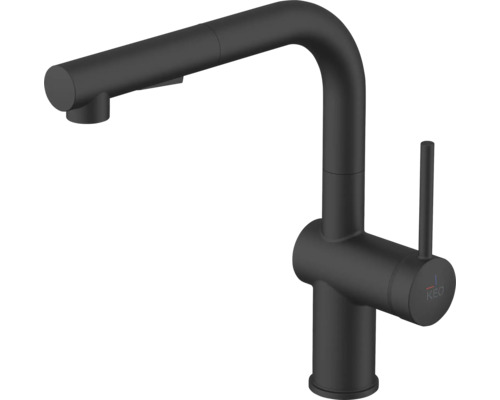 KEO Küchenarmatur mit herausziehbarer Brause BIYO CoolStart AntiFingerprint Schnellmontage von Unten "Quickfix" schwarz matt Schwarzer Küchenarmatur mit Ausziehbrause