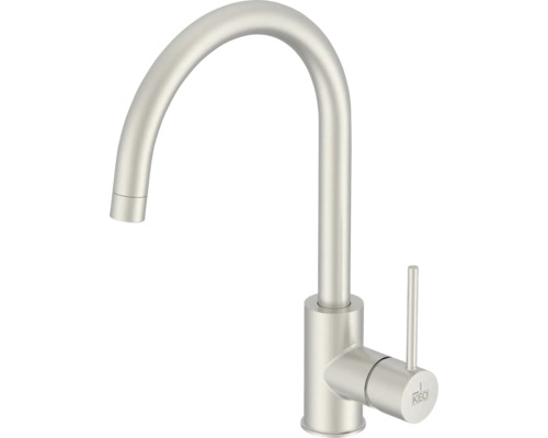 Robinet de cuisine KEO mitigeur KASIA CoolStart et montage rapide par le haut « Topfix » acier inoxydable satiné Robinet de cuisine en métal avec col de cygne