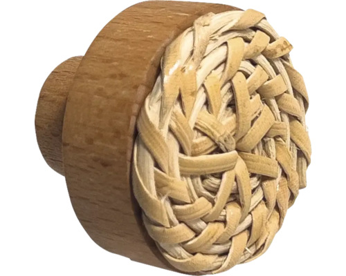 Bouton de meuble en bois et en raphia
