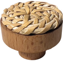 Bouton de meuble en bois avec rotin