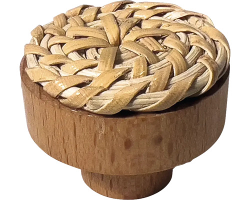 Bouton de meuble en bois avec rotin