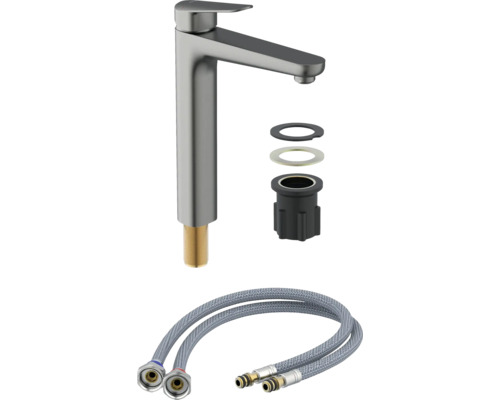 Robinet de lavabo avec accessoires de montage et flexibles de raccordement
