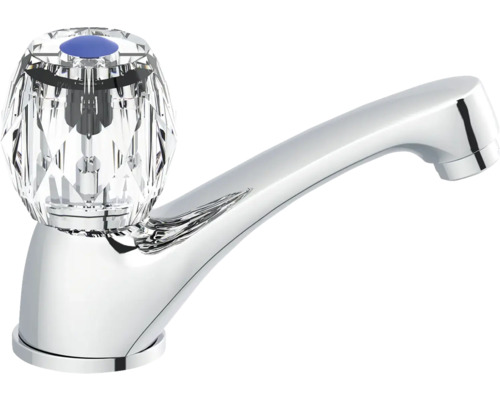 Robinet avec poignée transparente à facettes et bec chromé