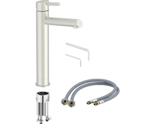 Waschtischarmatur mit flexiblen Anschlussschläuchen und Montagewerkzeug