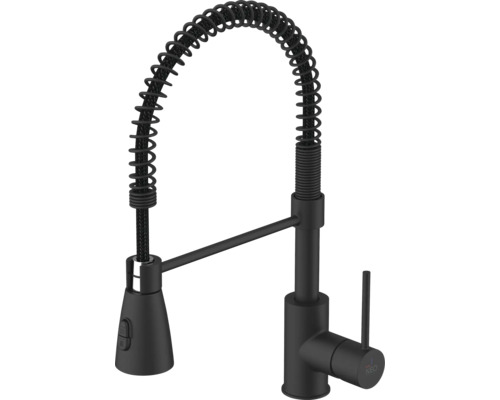 Robinet de cuisine avec pommeau KEO mitigeur robinet de cuisine ILMA CoolStart et montage rapide par le haut « Topfix » et anti traces de doigts noir mat Robinet de cuisine noir avec bec flexible