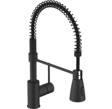 Robinet de cuisine noir avec col en ressort spiralé