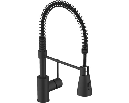 Robinet de cuisine noir avec col en ressort spiralé