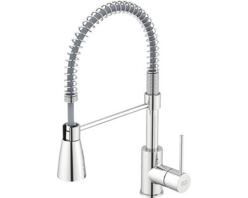 Robinetterie de cuisine basse pression KEO avec pommeau flexible ILMA chrome Robinet de cuisine avec ressort spiralé et bec